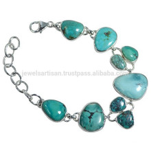 925 Sterling Silver Design & Tibetan Turquoise Free Shape Gemstone Bracelet